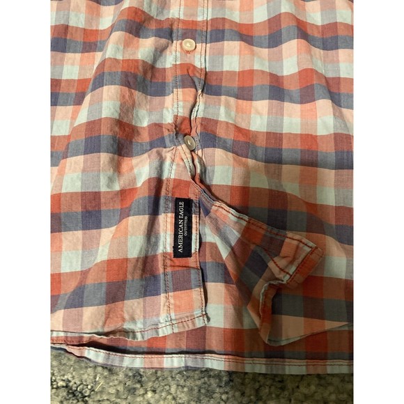 American Eagle Seriously Soft Plaid Long Sleeve Button Up Size XXL Red And Blue - Picture 3 of 5